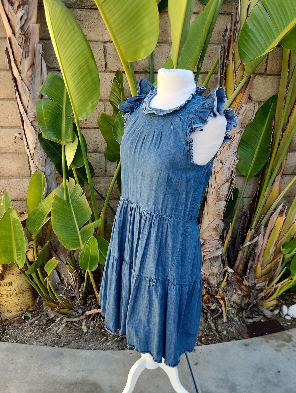 Sea New York Shannon Tiered Ruffle Denim Dress Blue Jean Size 4